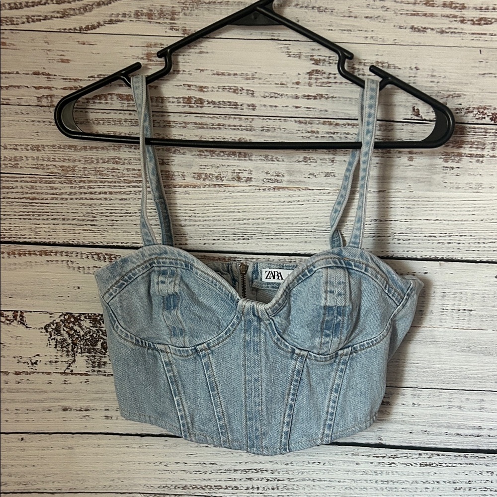 Zara Denim Blue crop Top size small